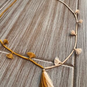 Madewell NWD Beaded Tassel Necklace in Mustard and Cream